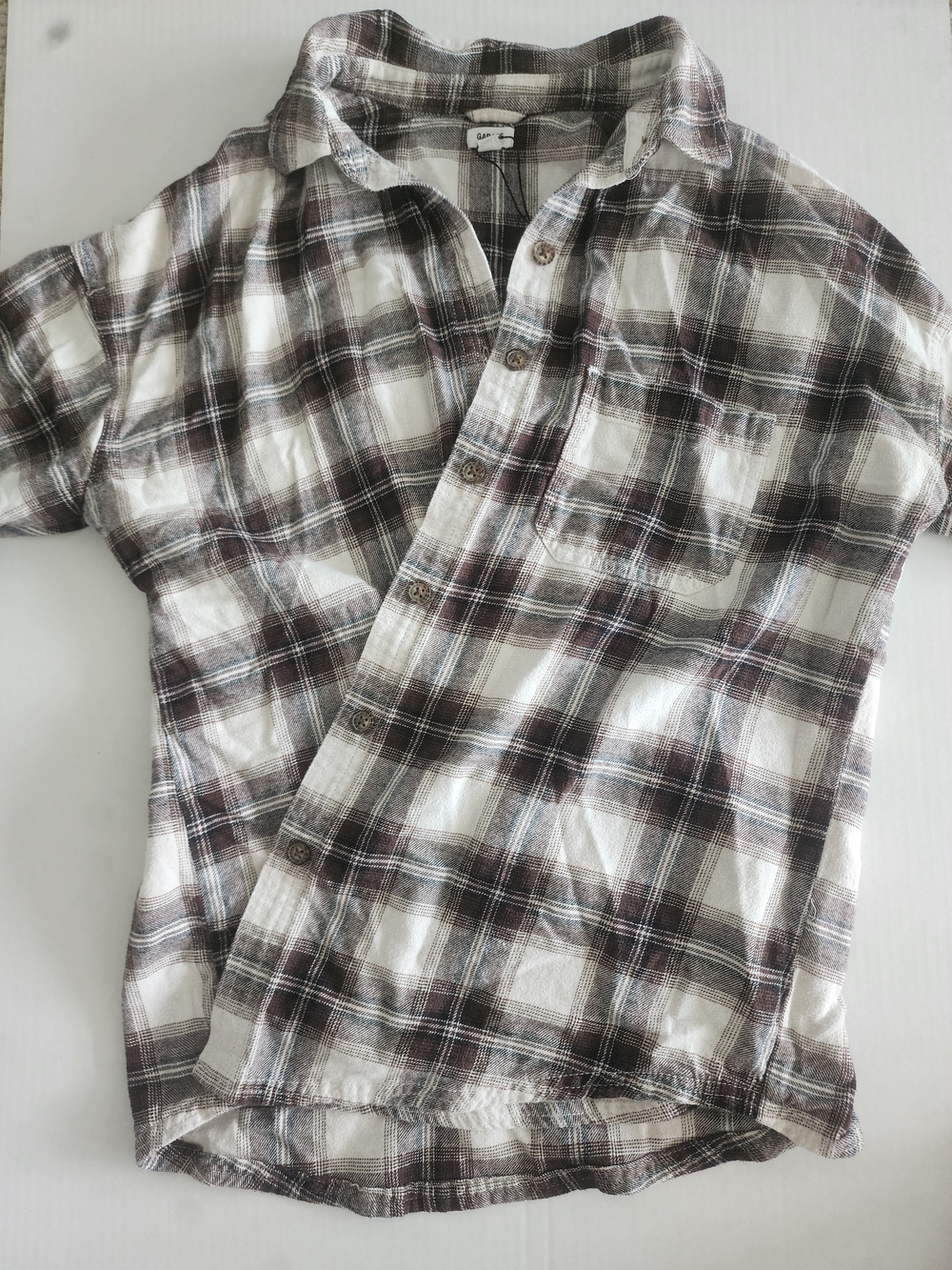 Garage Women's Short-Sleeve Plaid Button-Down Shirt - White & Brown